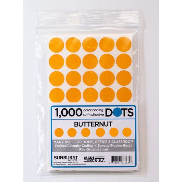 Labels Color Coding Butternut 1000 Dots, Sunburst Systems, Mfr#: 7061
